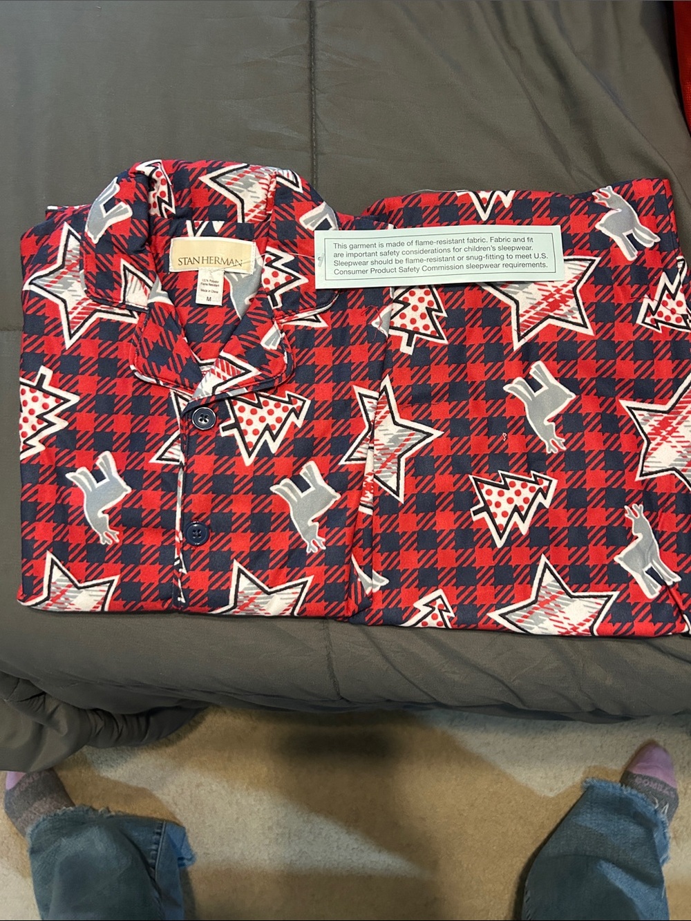 Stan Herman Kids Red Plaid Star & Tree Pajama Set